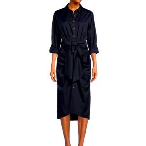 ANTONIO MELANI Dark Navy Button-Front Midi Shirt Dress